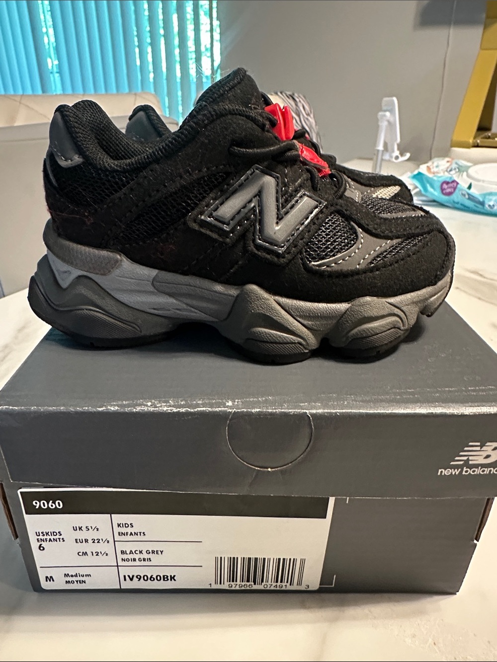 New Balance Kids Black and Grey 9060 Style Athletic Sneakers